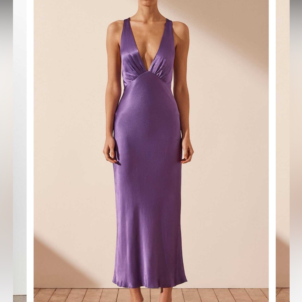 NWT Shona Joy Lana Plunged Cross Back Midi Dress in Purple Size US 4